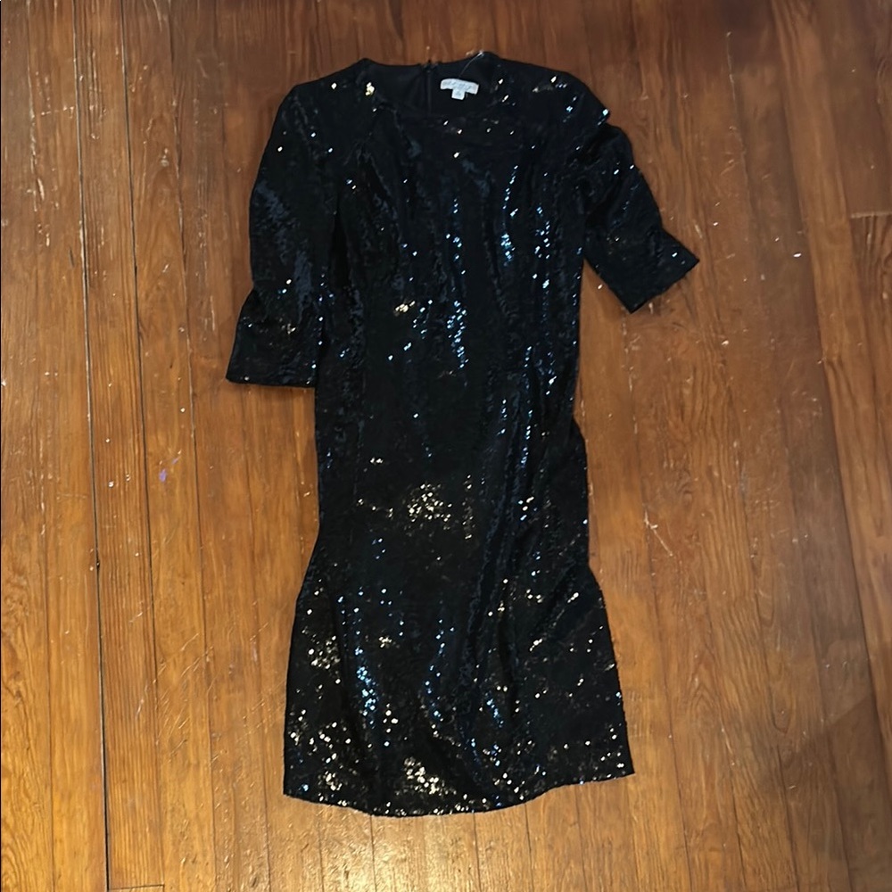 Eva Mendes Black Sequin Sheath Dress